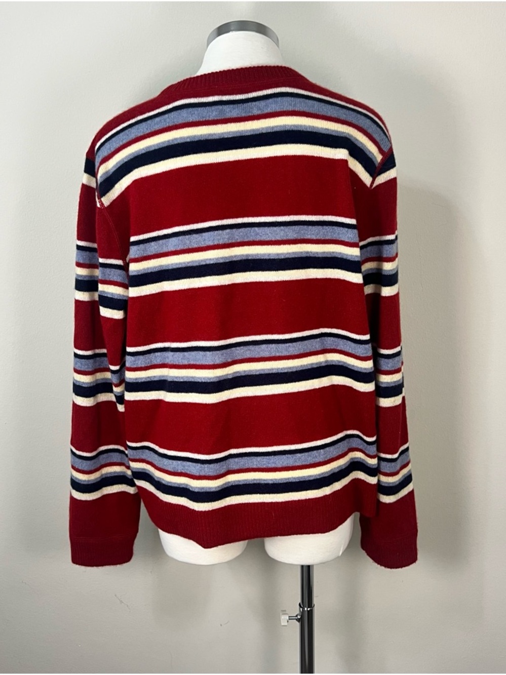 Reformation Cashmere Boyfriend Sweater Striped Red Blue Cream Crew Neck M - Picture 6 of 8